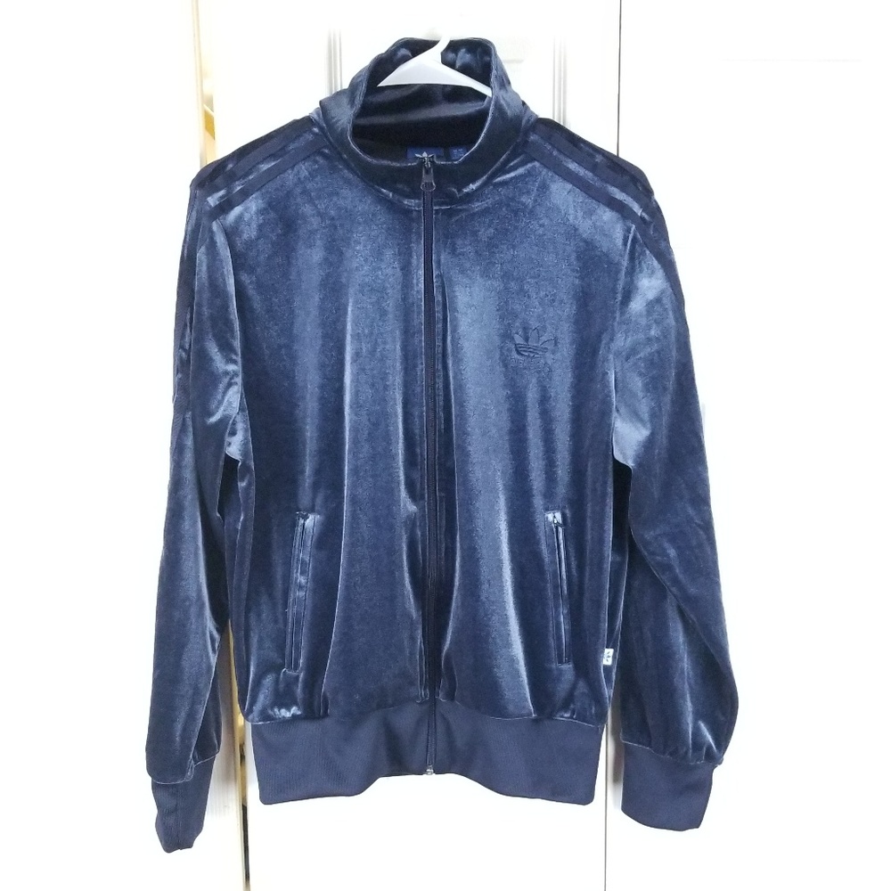 adidas Velour Track Jacket in Navy Blue